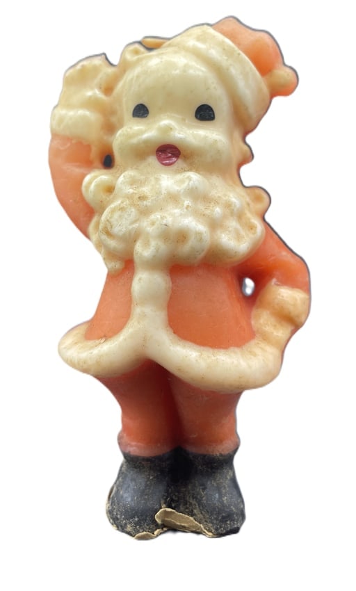 Vintage Gurley Waving Santa Candle: Date/Period: post 1930's Dimension: Approx. 5" Material: wax Additional Information: Vintage Gurley Waving Santa Candle Shipping: Domestic: Flat-rate of $6.00 to anywhere within the contiguous U.S.