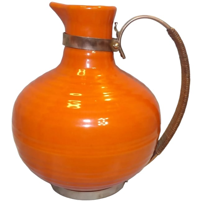 Bauer Ring Ware Coffee Pitcher or Carafe / 8 Cup: This Bauer Ring Ware pitcher is an older production unfortunately it is missing the lid (hence the discount). It is still very serviceable. It has copper handle wrapped in Rattan. It measures 8 1/2" t