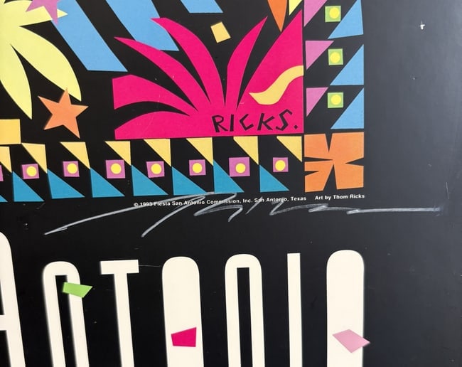Signed 1993 Fiesta San Antonio Poster by Thom Ricks, Backed Large Format - 3