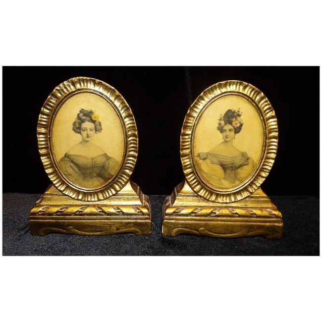 Antique Gold Leaf Portrait Bookends - 2