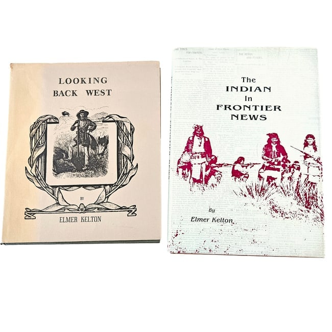 Signed Elmer Kelton Book Set Looking Back West & The Indian In Frontier News First Editions: Elmer Kelton SIGNED Looking Back West 2nd Printing 1992 HC DJ Very hard to find copy of "Selections from the Pioneer News-Observer" written and autographed by Texas Ranger Elmer Kelton. Published by