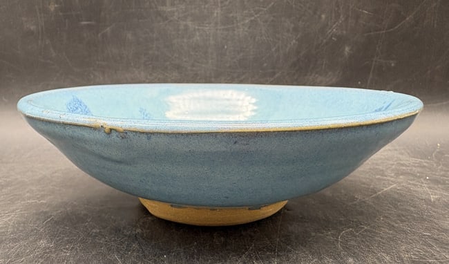 Signed Studio Art Pottery Bowl Blue Crystalline Glaze Signed - 2