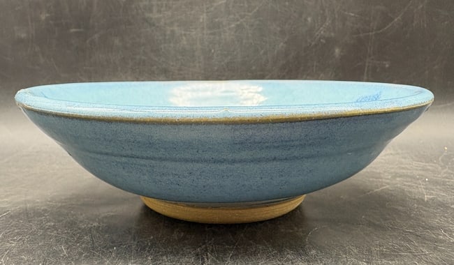 Signed Studio Art Pottery Bowl Blue Crystalline Glaze Signed - 4