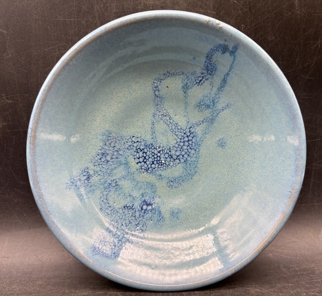 Signed Studio Art Pottery Bowl Blue Crystalline Glaze Signed - 5