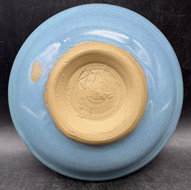Signed Studio Art Pottery Bowl Blue Crystalline Glaze Signed - 6