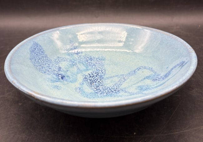 Signed Studio Art Pottery Bowl Blue Crystalline Glaze Signed - 8