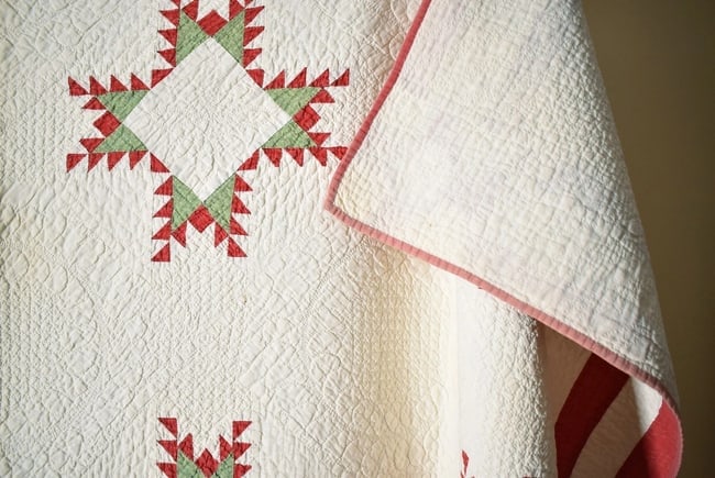 Feathered Stars Quilt Dated "1882" - 10