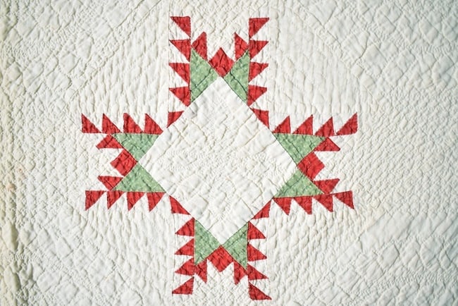 Feathered Stars Quilt Dated "1882" - 3