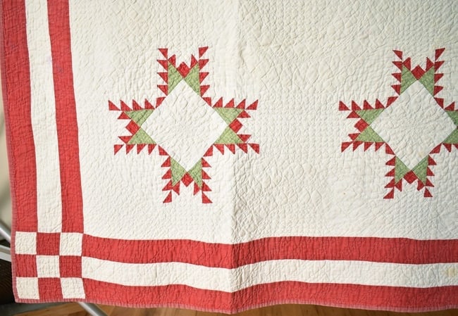 Feathered Stars Quilt Dated "1882" - 8