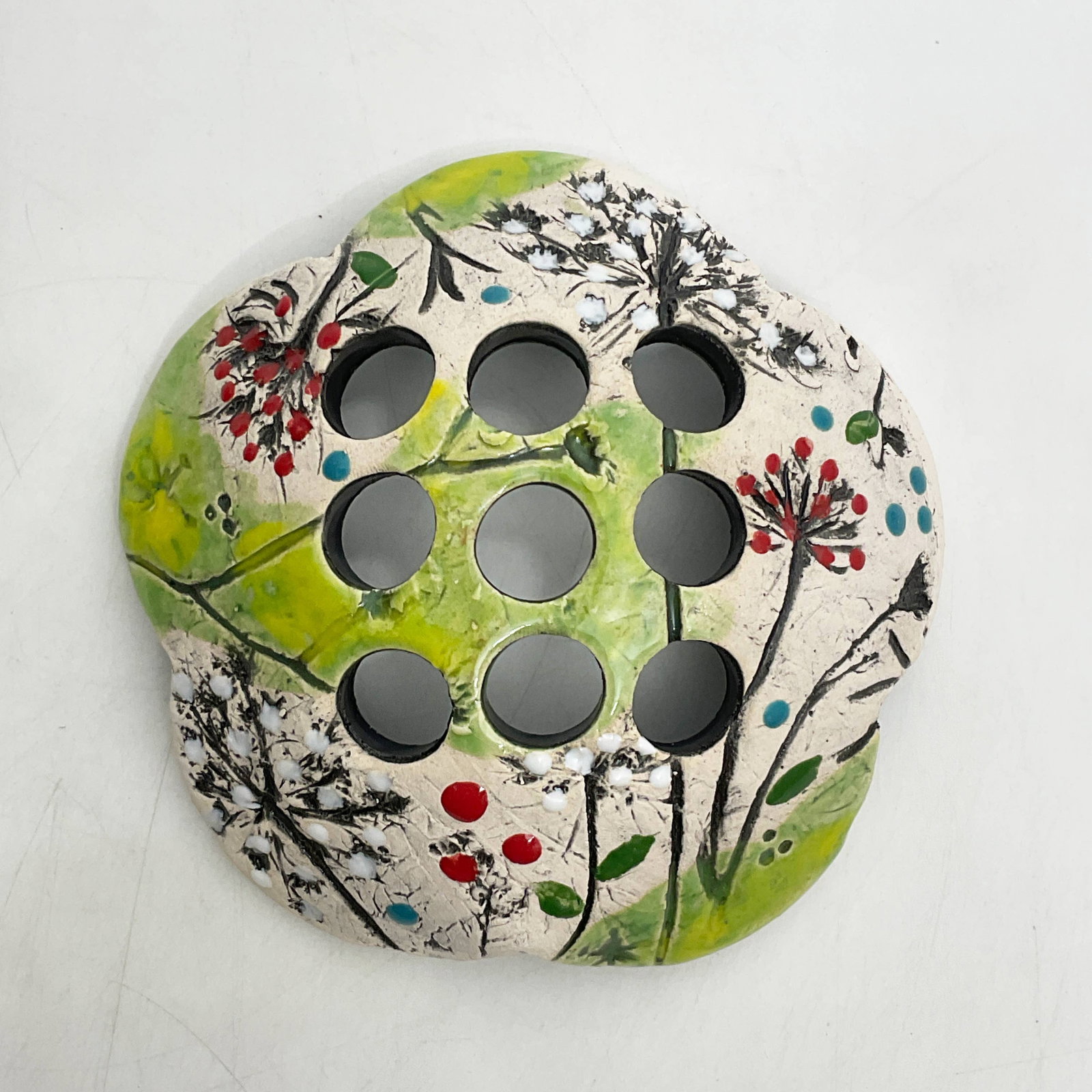Signed Handcrafted Art Pottery Flower Frog (1 of 8)