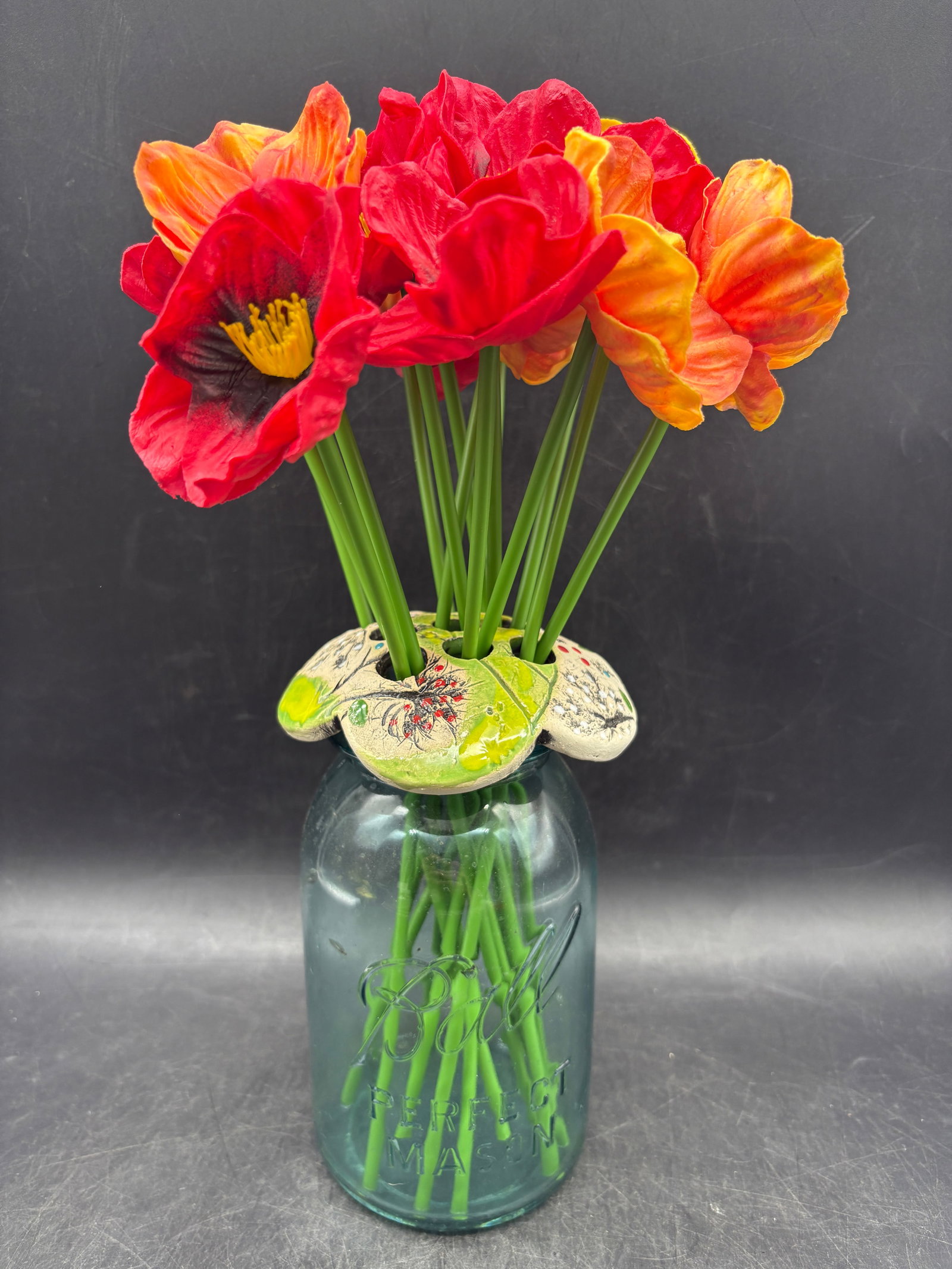 Signed Handcrafted Art Pottery Flower Frog - 4