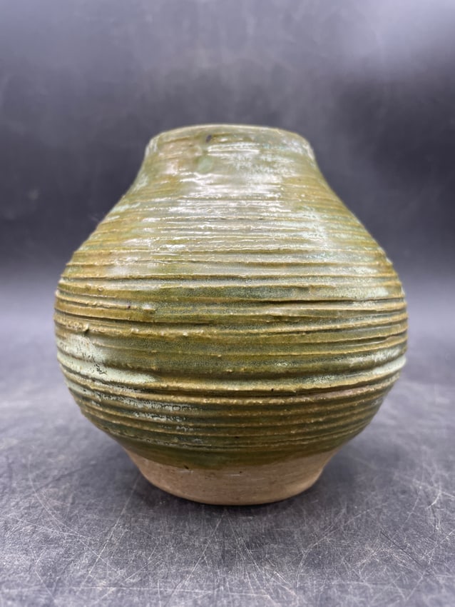 Hand Thrown Art Pottery Vase Green Hues - 3
