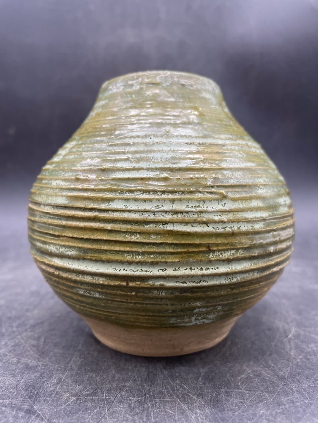 Hand Thrown Art Pottery Vase Green Hues - 6