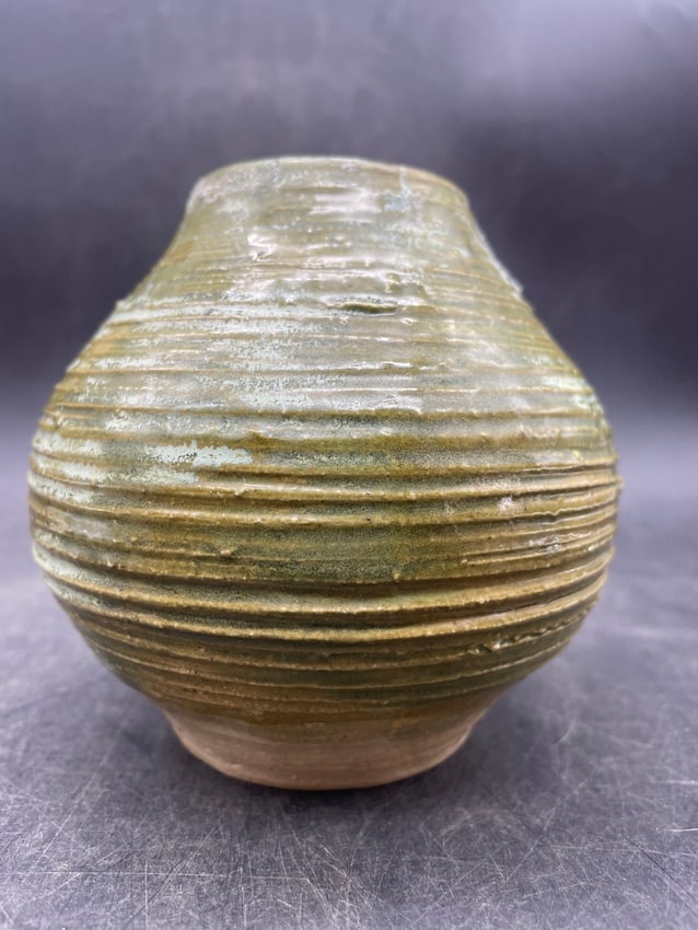 Hand Thrown Art Pottery Vase Green Hues - 7
