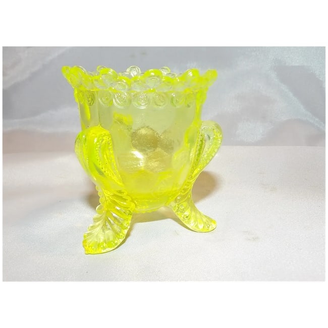 Degenhart "forget-me-not" Vaseline Glass Toothpick Holder - 2