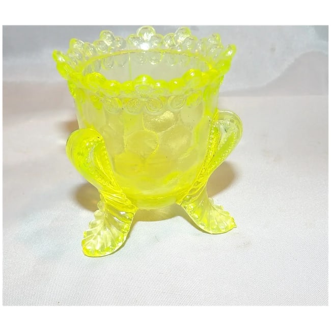 Degenhart "forget-me-not" Vaseline Glass Toothpick Holder - 3