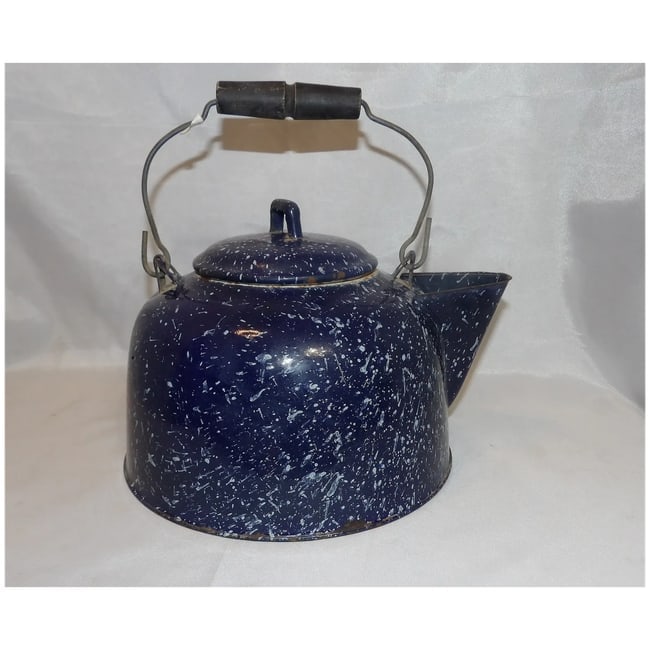 Blue Granite Enamelware Coffee Pot - 4