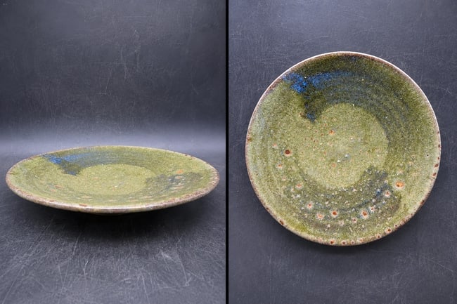 Signed Studio Pottery Shallow Bowl Plate Green Blue Glaze Ami Mami Amir 7in: Date/Period: UNKNOWN Dimension: Measurements Approximately 7 inches diameter Approximately 1.5 inches deep Material: POTTERY Additional Information: Handcrafted studio pottery shallow bowl or