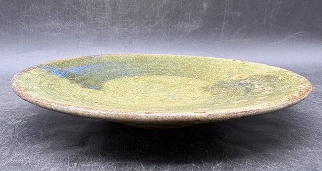 Signed Studio Pottery Shallow Bowl Plate Green Blue Glaze Ami Mami Amir 7in - 5