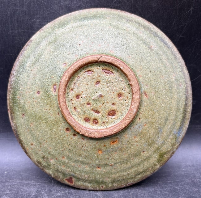 Signed Studio Pottery Shallow Bowl Plate Green Blue Glaze Ami Mami Amir 7in - 7