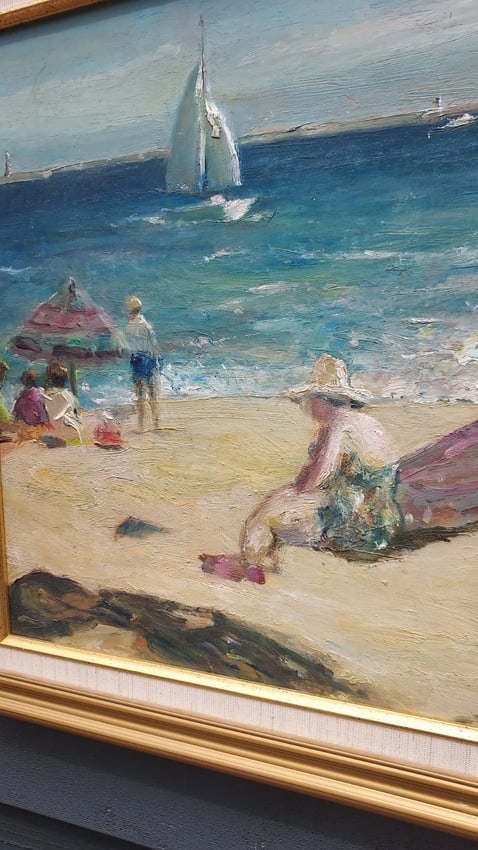 Gorgeous oil painting 1962 Sailboat Beach Artist Nathan Hoffman(1900-1979) - 2