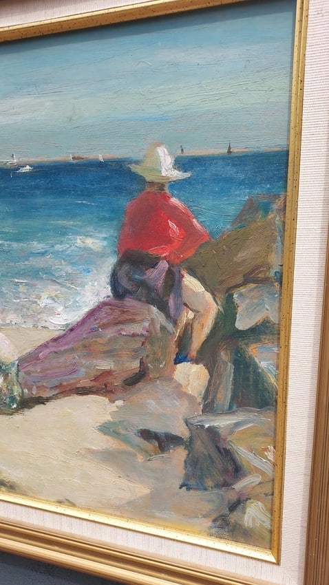 Gorgeous oil painting 1962 Sailboat Beach Artist Nathan Hoffman(1900-1979) - 4