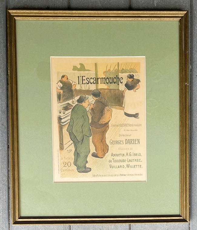 L'Escarmouche Lithograph by Henri G. Ibels from Les Maitres de L'Affiche: Date/Period: unknown Dimension: Approx 16 x 18.5" framed Material: mixed materials Additional Information: L'Escarmouche Lithograph by Henri G. Ibels from Les Maitres de L'Affiche, Plate 7 Shipping: