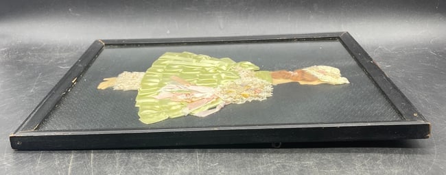 1920'S RIBBON ART PAPER DOLL VICTORIAN GIRL DRESSED BOUQUET FRAMED - 4