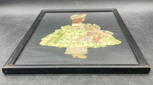 1920'S RIBBON ART PAPER DOLL VICTORIAN GIRL DRESSED BOUQUET FRAMED - 5