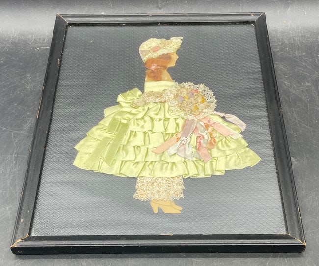1920'S RIBBON ART PAPER DOLL VICTORIAN GIRL DRESSED BOUQUET FRAMED - 6