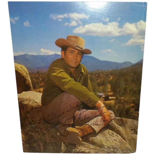 Stock Hollywood Photo of Michale Landon as Little Joe Cartwright: This Stock Hollywood Photo (m 429) of Michale Landon as Little Joe Cartwright is one of several made for the TV series Bonanza. It was one of the more popular westerns. Bonanza is an American Western