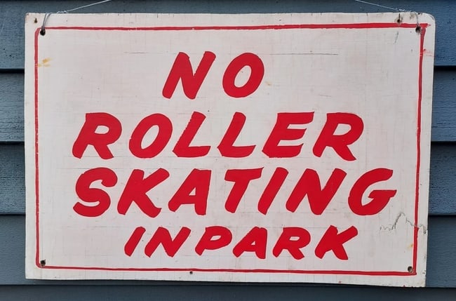 NO ROLLER SKATING IN PARK Sign 1960 Painted 20 x 17 " (1 of 3)