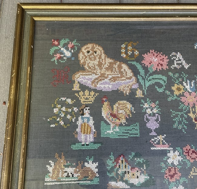 Beautiful LARGE Antique Framed Sampler 28 x 27.5 - 3