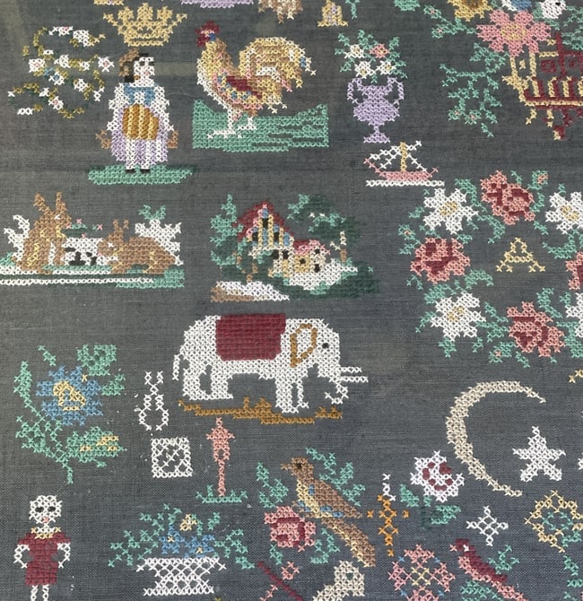 Beautiful LARGE Antique Framed Sampler 28 x 27.5 - 5