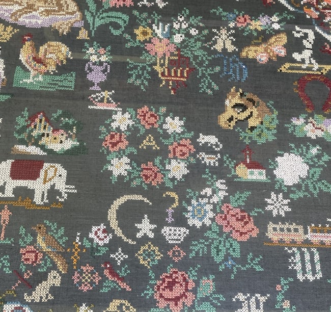 Beautiful LARGE Antique Framed Sampler 28 x 27.5 - 6