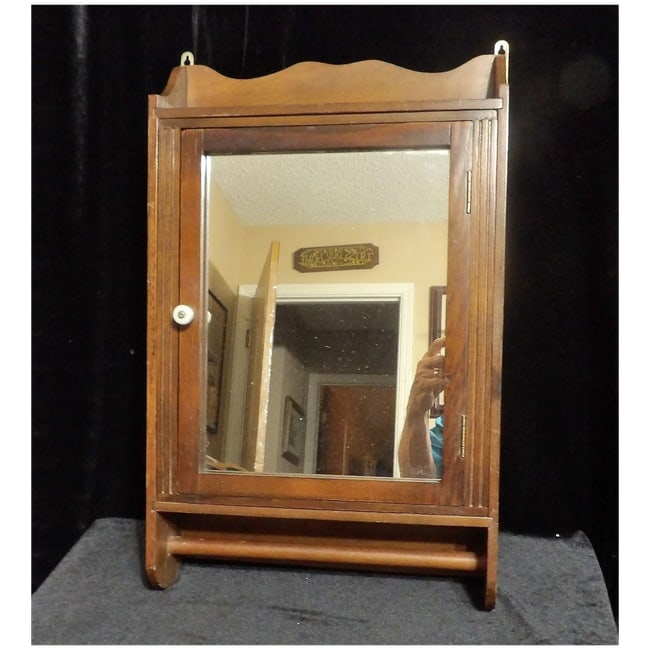 Vintage Oak Bathroom/ Medicine Cabinet with Towel Rack - 2