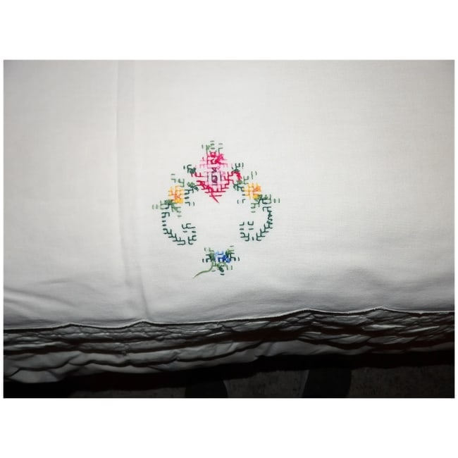 Vintage Cream Crocheted, Embroidery, Cross Stitch, Handmade Linen Table Cloth - 14