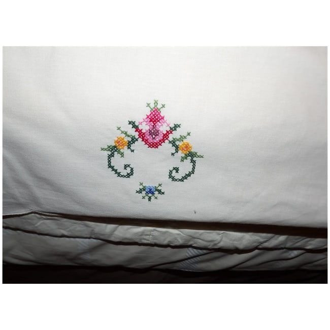 Vintage Cream Crocheted, Embroidery, Cross Stitch, Handmade Linen Table Cloth - 4