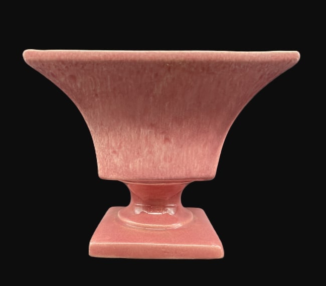 Vintage Haeger Ceramic Rose Pink Drip Pedestal Urn Planter - 2