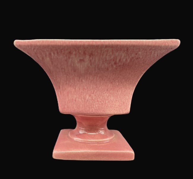 Vintage Haeger Ceramic Rose Pink Drip Pedestal Urn Planter - 3