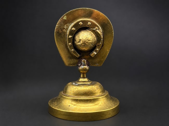 Vintage Brass Horseshoe Business Card Holder Equestrian Desk Accessory Good Luck Motif - 2