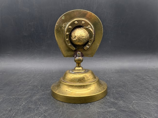 Vintage Brass Horseshoe Business Card Holder Equestrian Desk Accessory Good Luck Motif - 3