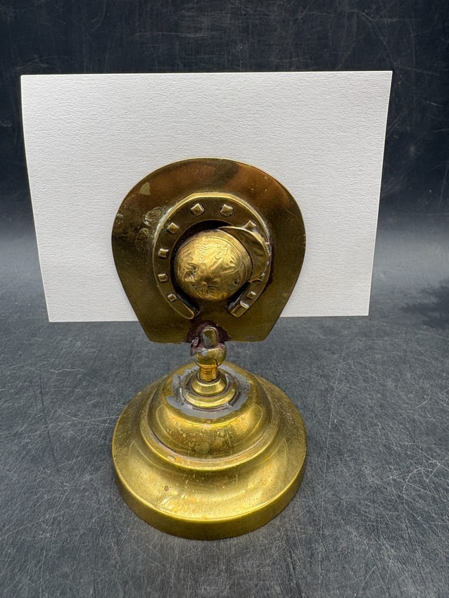 Vintage Brass Horseshoe Business Card Holder Equestrian Desk Accessory Good Luck Motif - 6