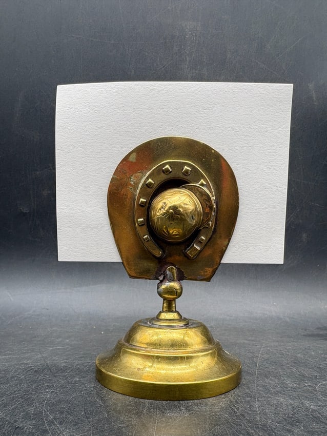 Vintage Brass Horseshoe Business Card Holder Equestrian Desk Accessory Good Luck Motif - 7