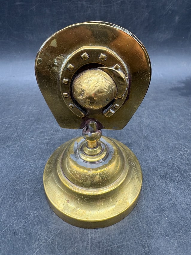 Vintage Brass Horseshoe Business Card Holder Equestrian Desk Accessory Good Luck Motif - 8