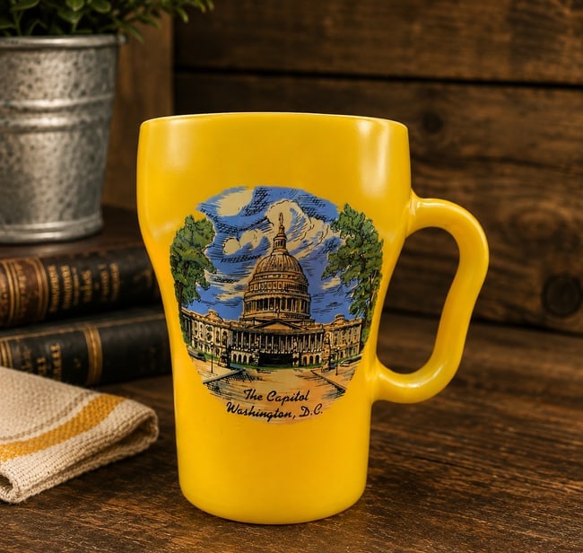 NOS Fire-King Anchor Hocking Capitol Washington DC YELLOW Coffee Soda Mug (1 of 8)