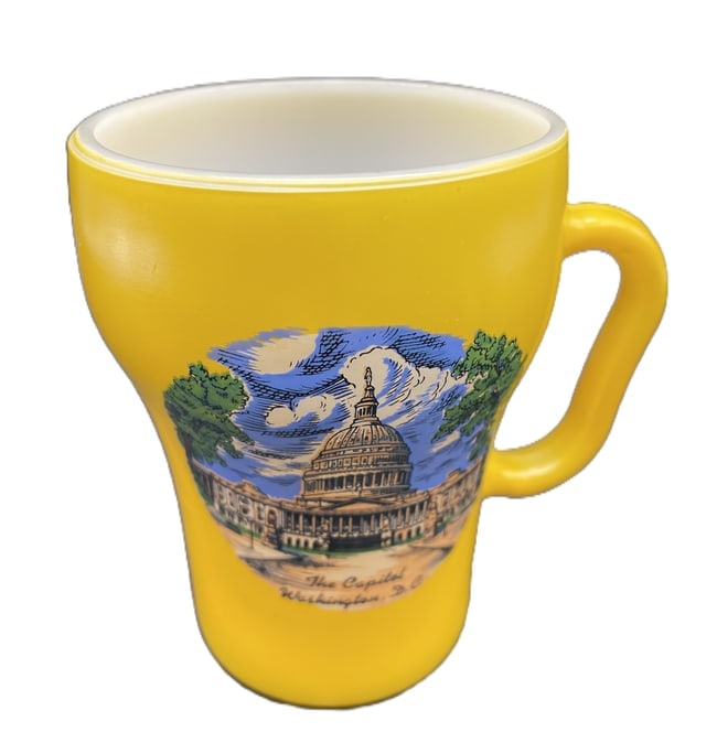 NOS Fire-King Anchor Hocking Capitol Washington DC YELLOW Coffee Soda Mug - 8