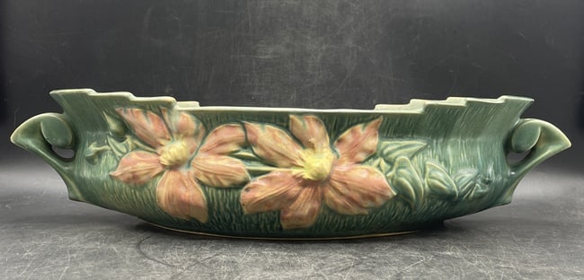 ROSEVILLE USA POTTERY CLEMATIS CONSOLE BOWL Green 461-14" - 2