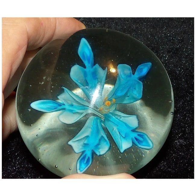 Blue Flower Glass Paperweight - 3