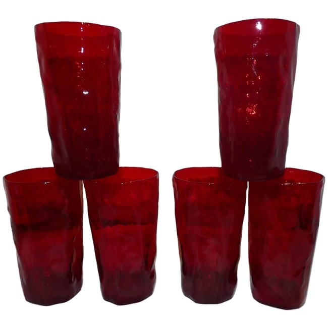 Morgantown Ruby Seneca Driftwood Crinkle Glass Tumblers Set of 6: This set of 6 Mid-Century Morgantown Ruby Seneca Crinkle Glass Red Tumblers are in excellent condition. NO chips, cracks, stains or other imperfections. Measure 5 1/2" H and hold 14 oz. A little